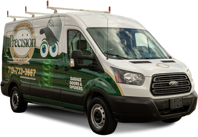 Precision Service Van with logo and garage door spring mascot